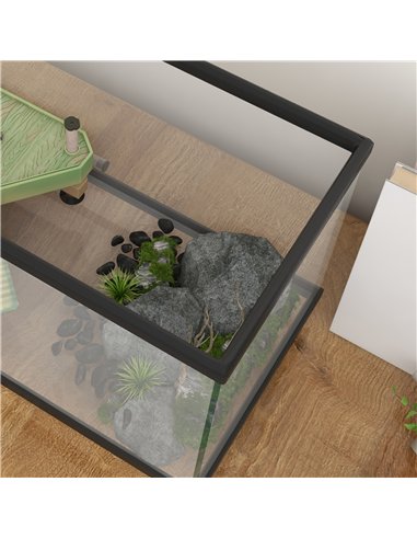 PawHut 28L Glass Turtle Tank Aquarium with Basking Platform, Easy Drainage, Strip Patch Thermometer