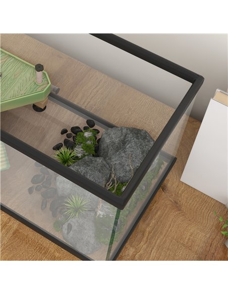 PawHut 28L Glass Turtle Tank Aquarium with Basking Platform, Easy Drainage, Strip Patch Thermometer - pic 159089 | FastDaddyshop