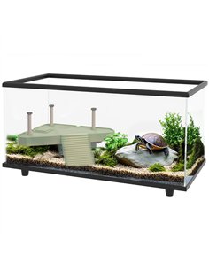 PawHut 50L Glass Turtle Tank Aquarium with Basking Platform, Easy Drainage, Strip Patch Thermometer