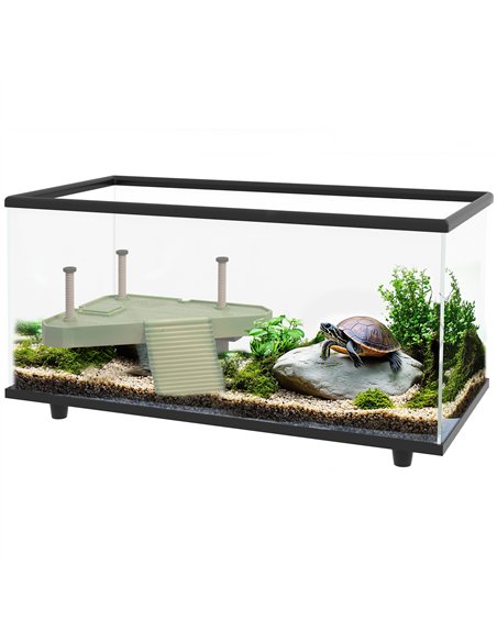 PawHut 50L Glass Turtle Tank Aquarium with Basking Platform, Easy Drainage, Strip Patch Thermometer - pic 159090 | FastDaddyshop