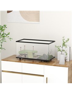 PawHut 50L Glass Turtle Tank Aquarium with Basking Platform, Easy Drainage, Strip Patch Thermometer 2