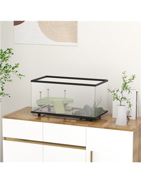 PawHut 50L Glass Turtle Tank Aquarium with Basking Platform, Easy Drainage, Strip Patch Thermometer - pic 159091 | FastDaddyshop