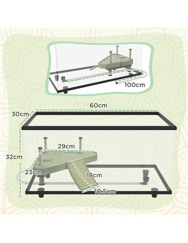 PawHut 50L Glass Turtle Tank Aquarium with Basking Platform, Easy Drainage, Strip Patch Thermometer