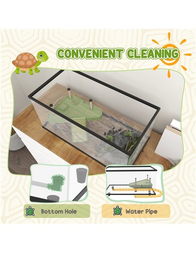 PawHut 50L Glass Turtle Tank Aquarium with Basking Platform, Easy Drainage, Strip Patch Thermometer