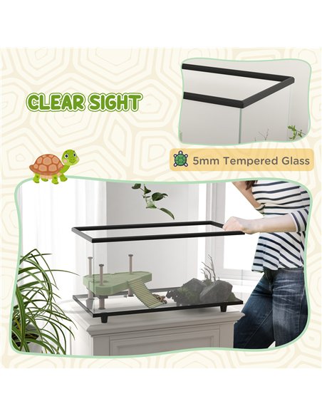 PawHut 50L Glass Turtle Tank Aquarium with Basking Platform, Easy Drainage, Strip Patch Thermometer - pic 159095 | FastDaddyshop