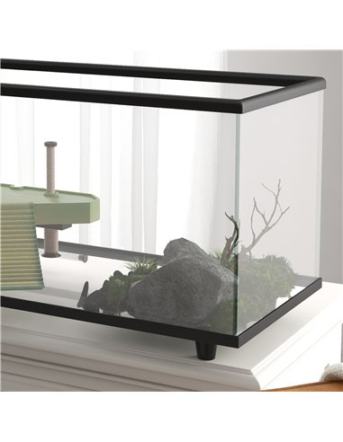 PawHut 50L Glass Turtle Tank Aquarium with Basking Platform, Easy Drainage, Strip Patch Thermometer