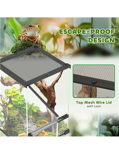 PawHut 12L Vivarium for Lizards, Frogs, Snakes, Turtles, Tortoises w/ Anti-Escape Design, Ventilation