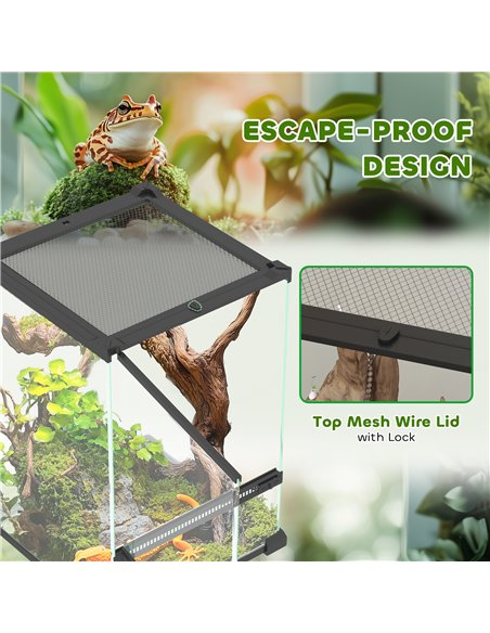 PawHut 12L Vivarium for Lizards, Frogs, Snakes, Turtles, Tortoises w/ Anti-Escape Design, Ventilation - pic 159104 | FastDaddyshop