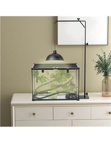 PawHut 86-129Hcm Adjustable Height and Length Reptile Lamp Stand Holder with Hook Hanging, Base - Black
