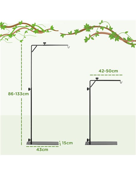 PawHut 86-129Hcm Adjustable Height and Length Reptile Lamp Stand Holder with Hook Hanging, Base - Black - pic 159110 | FastDaddyshop