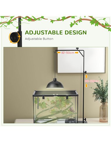 PawHut 86-129Hcm Adjustable Height and Length Reptile Lamp Stand Holder with Hook Hanging, Base - Black