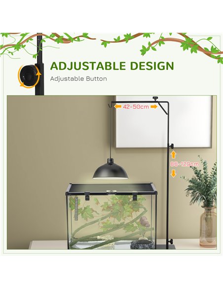 PawHut 86-129Hcm Adjustable Height and Length Reptile Lamp Stand Holder with Hook Hanging, Base - Black - pic 159112 | FastDaddyshop