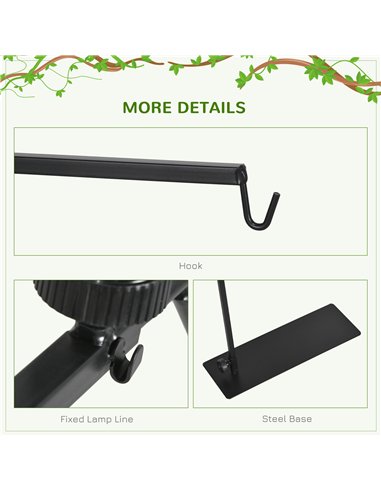 PawHut 86-129Hcm Adjustable Height and Length Reptile Lamp Stand Holder with Hook Hanging, Base - Black