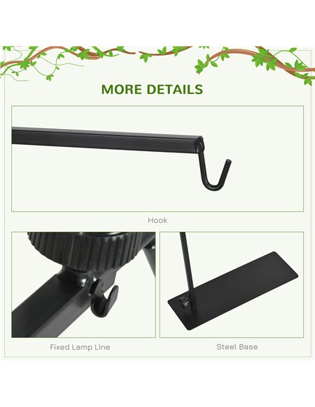 PawHut 86-129Hcm Adjustable Height and Length Reptile Lamp Stand Holder with Hook Hanging, Base - Black - pic 159113 | FastDaddyshop