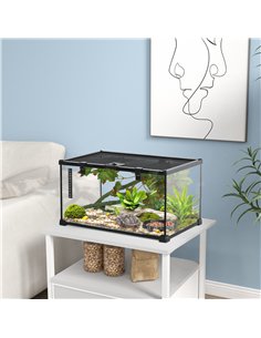 PawHut Glass Reptile Terrarium with Decor Kit, Breeding Tank with Thermometer for Small Animals, 50 x 30 x 25cm, Heated - Black 2