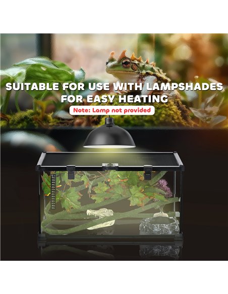 PawHut Glass Reptile Terrarium with Decor Kit, Breeding Tank with Thermometer for Small Animals, 50 x 30 x 25cm, Heated - Black - pic 159125 | FastDaddyshop
