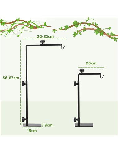 PawHut Adjustable Height and Length Reptile Lamp Stand Holder with Hook Hanging, Base - Black