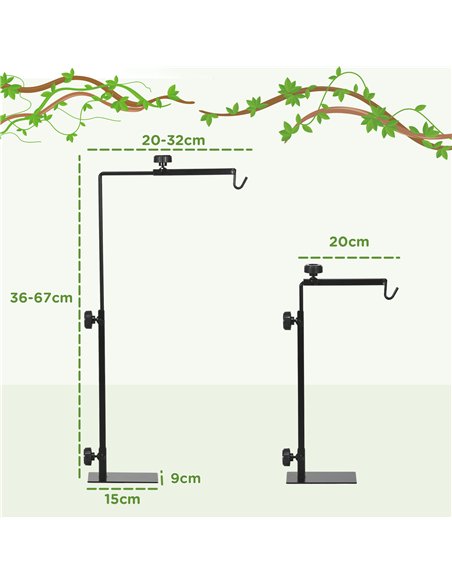 PawHut Adjustable Height and Length Reptile Lamp Stand Holder with Hook Hanging, Base - Black - pic 159128 | FastDaddyshop