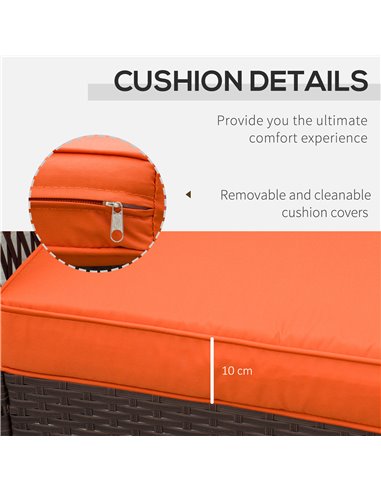 Outsunny 3 Pieces Patio PE Rattan Bistro Set with Coffee Table, Armrest Chairs, Cushion, Orange