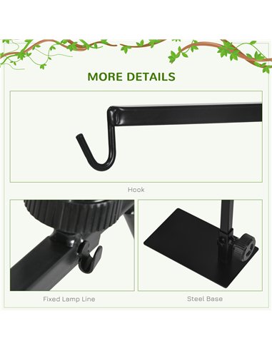 PawHut Adjustable Height and Length Reptile Lamp Stand Holder with Hook Hanging, Base - Black
