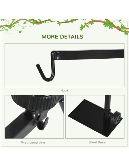 PawHut Adjustable Height and Length Reptile Lamp Stand Holder with Hook Hanging, Base - Black - pic 159131 | FastDaddyshop