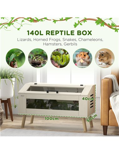 PawHut 140L Vivarium for Snakes, Lizards, Horned Frogs, Chameleons, Hamsters, Gerbils with Tempered Glass Windows