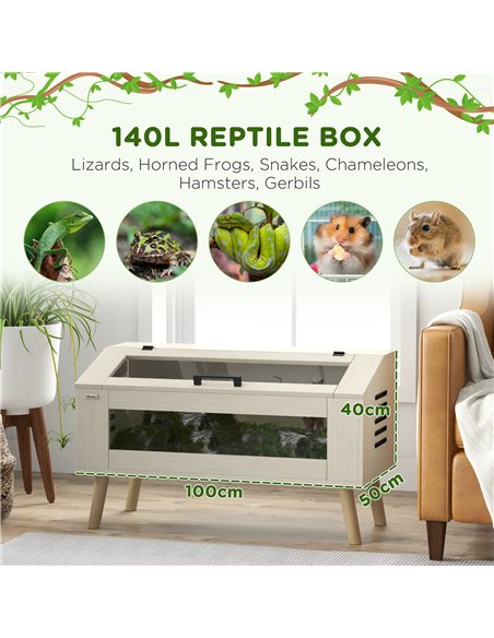 PawHut 140L Vivarium for Snakes, Lizards, Horned Frogs, Chameleons, Hamsters, Gerbils with Tempered Glass Windows - pic 159138 | FastDaddyshop