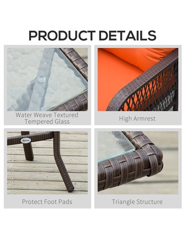 Outsunny 3 Pieces Patio PE Rattan Bistro Set with Coffee Table, Armrest Chairs, Cushion, Orange
