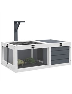 PawHut Tortoise Table with Wooden Lamp Holder, Wooden Tortoise House w/ Openable Lids, Pull-Out Trays - Grey