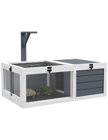PawHut Tortoise Table with Wooden Lamp Holder, Wooden Tortoise House w/ Openable Lids, Pull-Out Trays - Grey - pic 159144 | FastDaddyshop