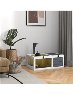 PawHut Tortoise Table with Wooden Lamp Holder, Wooden Tortoise House w/ Openable Lids, Pull-Out Trays - Grey 2