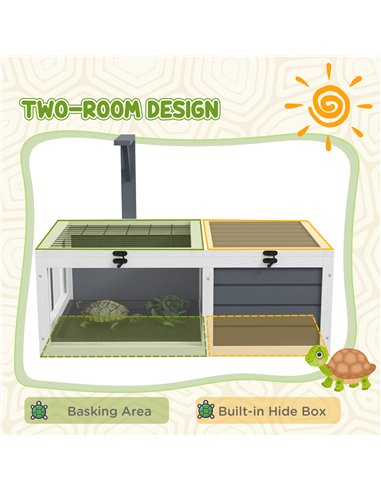PawHut Tortoise Table with Wooden Lamp Holder, Wooden Tortoise House w/ Openable Lids, Pull-Out Trays - Grey