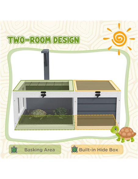 PawHut Tortoise Table with Wooden Lamp Holder, Wooden Tortoise House w/ Openable Lids, Pull-Out Trays - Grey - pic 159147 | FastDaddyshop