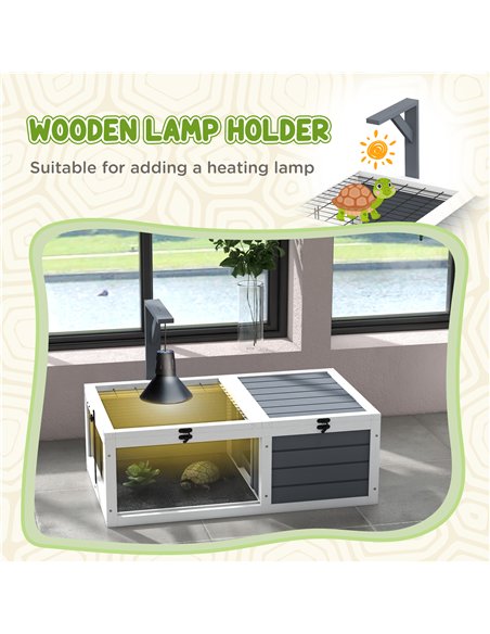 PawHut Tortoise Table with Wooden Lamp Holder, Wooden Tortoise House w/ Openable Lids, Pull-Out Trays - Grey - pic 159148 | FastDaddyshop