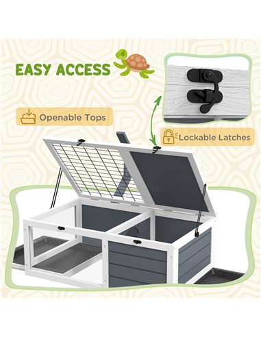 PawHut Tortoise Table with Wooden Lamp Holder, Wooden Tortoise House w/ Openable Lids, Pull-Out Trays - Grey