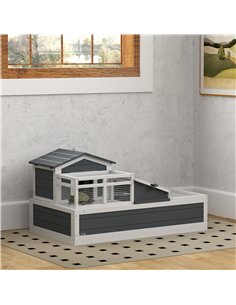 PawHut Tortoise House 3-Room with 2 Stories, Ladder, Balcony, Tray, Openable Roof, 59H x 112L x 65Wcm, Grey 2