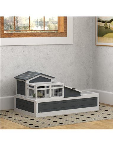PawHut Tortoise House 3-Room with 2 Stories, Ladder, Balcony, Tray, Openable Roof, 59H x 112L x 65Wcm, Grey