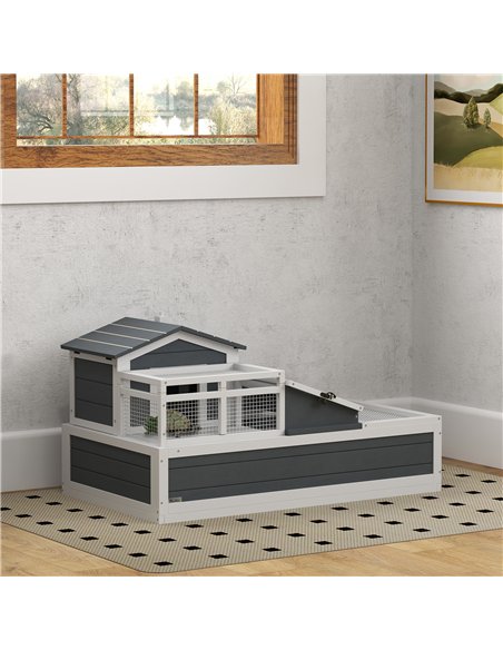 PawHut Tortoise House 3-Room with 2 Stories, Ladder, Balcony, Tray, Openable Roof, 59H x 112L x 65Wcm, Grey - pic 159154 | FastDaddyshop