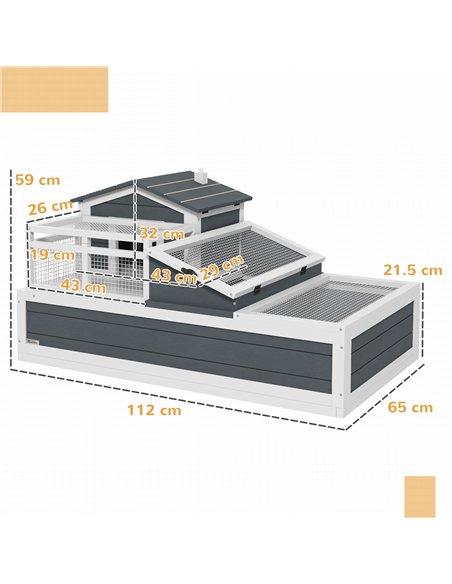 PawHut Tortoise House 3-Room with 2 Stories, Ladder, Balcony, Tray, Openable Roof, 59H x 112L x 65Wcm, Grey - pic 159155 | FastDaddyshop