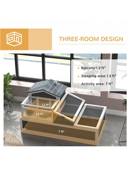 PawHut Tortoise House 3-Room with 2 Stories, Ladder, Balcony, Tray, Openable Roof, 59H x 112L x 65Wcm, Grey - pic 159156 | FastDaddyshop