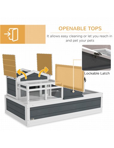 PawHut Tortoise House 3-Room with 2 Stories, Ladder, Balcony, Tray, Openable Roof, 59H x 112L x 65Wcm, Grey