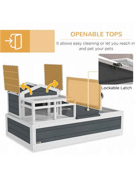 PawHut Tortoise House 3-Room with 2 Stories, Ladder, Balcony, Tray, Openable Roof, 59H x 112L x 65Wcm, Grey - pic 159157 | FastDaddyshop