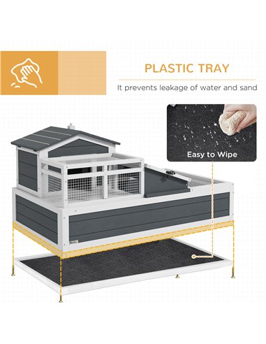 PawHut Tortoise House 3-Room with 2 Stories, Ladder, Balcony, Tray, Openable Roof, 59H x 112L x 65Wcm, Grey