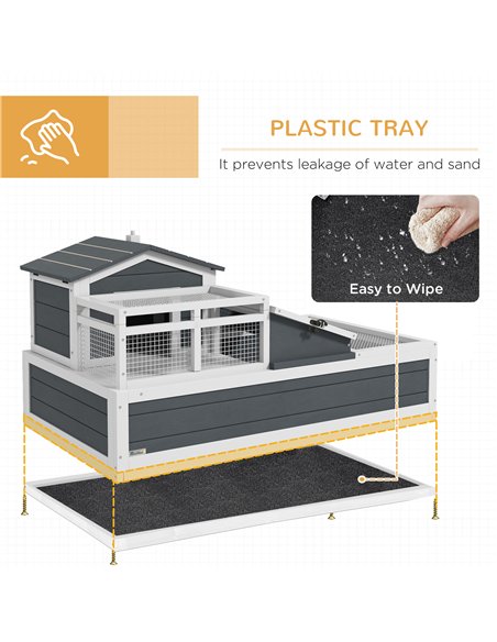 PawHut Tortoise House 3-Room with 2 Stories, Ladder, Balcony, Tray, Openable Roof, 59H x 112L x 65Wcm, Grey - pic 159158 | FastDaddyshop