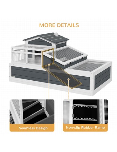 PawHut Tortoise House 3-Room with 2 Stories, Ladder, Balcony, Tray, Openable Roof, 59H x 112L x 65Wcm, Grey