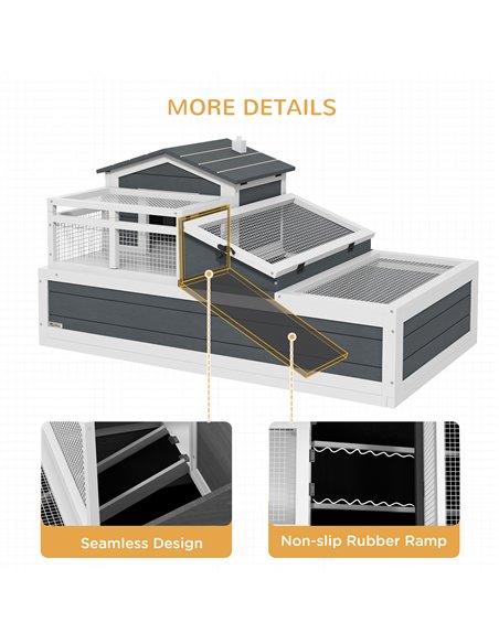 PawHut Tortoise House 3-Room with 2 Stories, Ladder, Balcony, Tray, Openable Roof, 59H x 112L x 65Wcm, Grey - pic 159159 | FastDaddyshop
