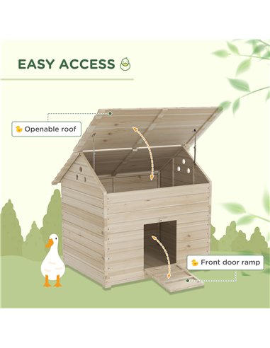 PawHut Wooden Duck House Poultry Coop for 2-4 Ducks with Openable Roof Raised Feet Air Holes Natural