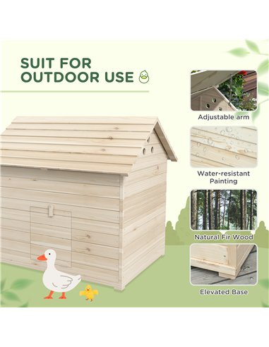 PawHut Wooden Duck House Poultry Coop for 2-4 Ducks with Openable Roof Raised Feet Air Holes Natural