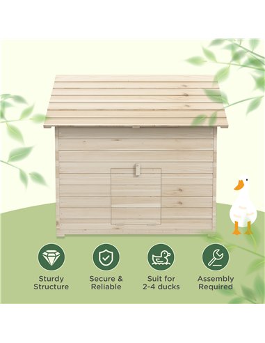 PawHut Wooden Duck House Poultry Coop for 2-4 Ducks with Openable Roof Raised Feet Air Holes Natural