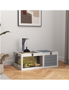 PawHut Wooden Tortoise Enclosure, Tortoise House w/ Lamp Holder, for Outdoor & Indoor - Light Grey 2